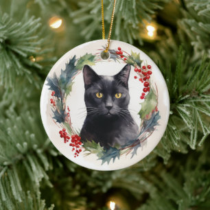 Black Cat Weihnachtsschreath Festivals Kitten Keramik Ornament