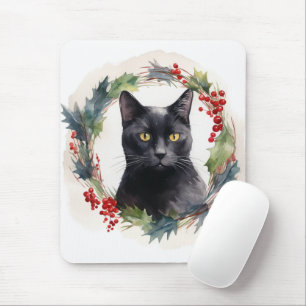 Black Cat Weihnachtsschreath Festivals Kitten Mousepad