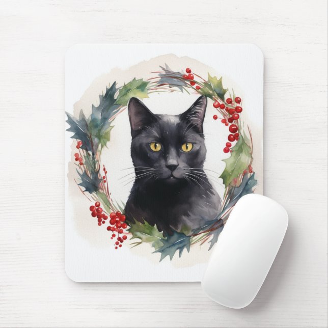 Black Cat Weihnachtsschreath Festivals Kitten Mousepad (Mit Mouse)