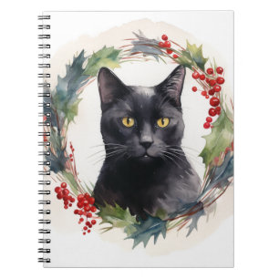 Black Cat Weihnachtsschreath Festivals Kitten Notizblock
