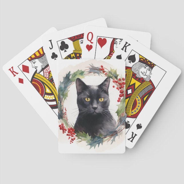 Black Cat Weihnachtsschreath Festivals Kitten Spielkarten (Rückseite)