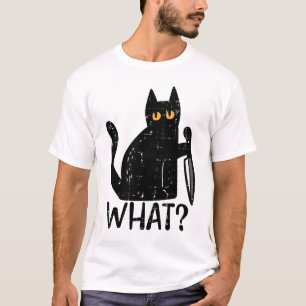 Black Cat What Knife Funny Mord Halloween T-Shirt