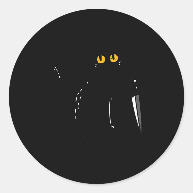 Black Cat What Knife Funny Murderous Halloween Pet Runder Aufkleber (Vorderseite)