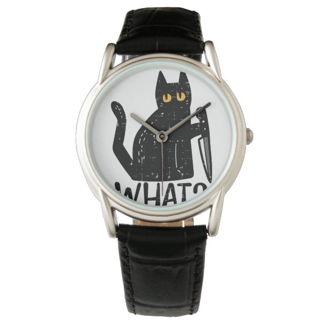 Black Cat What Knife Funny Murderween Pet Armbanduhr (Vorderseite)