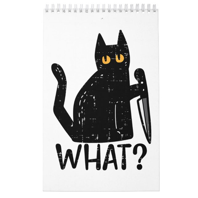 Black Cat What Knife Funny Murderween Pet Kalender (Titelbild)