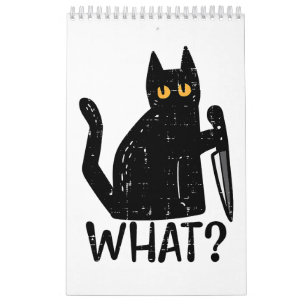 Black Cat What Knife Funny Murderween Pet Kalender