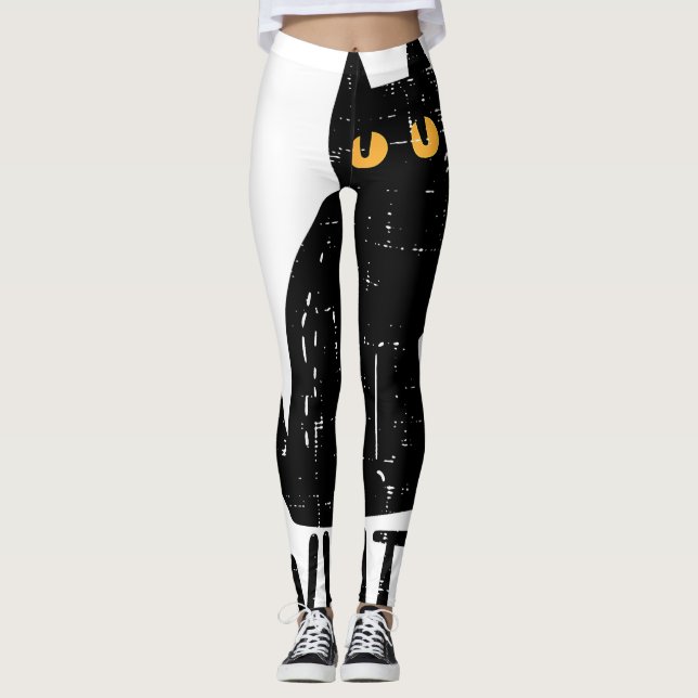 Black Cat What Knife Funny Murderween Pet Leggings (Vorderseite)