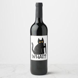 Black Cat What Knife Funny Murderween Pet Weinetikett