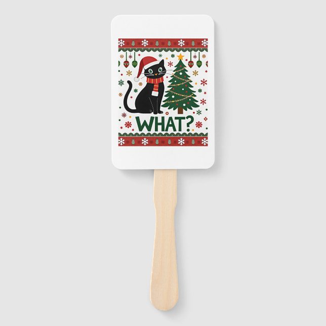 Black Cat What Pushing Christmas Tree Funny Cat Xm Fächer (Vorderseite)