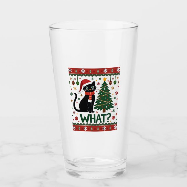 Black Cat What Pushing Christmas Tree Funny Cat Xm Glas (Vorderseite)