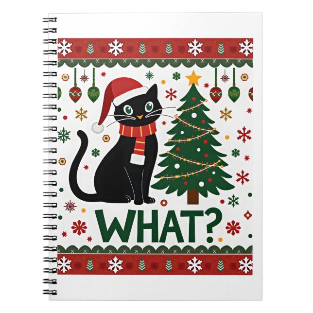 Black Cat What Pushing Christmas Tree Funny Cat Xm Notizblock (Vorderseite)
