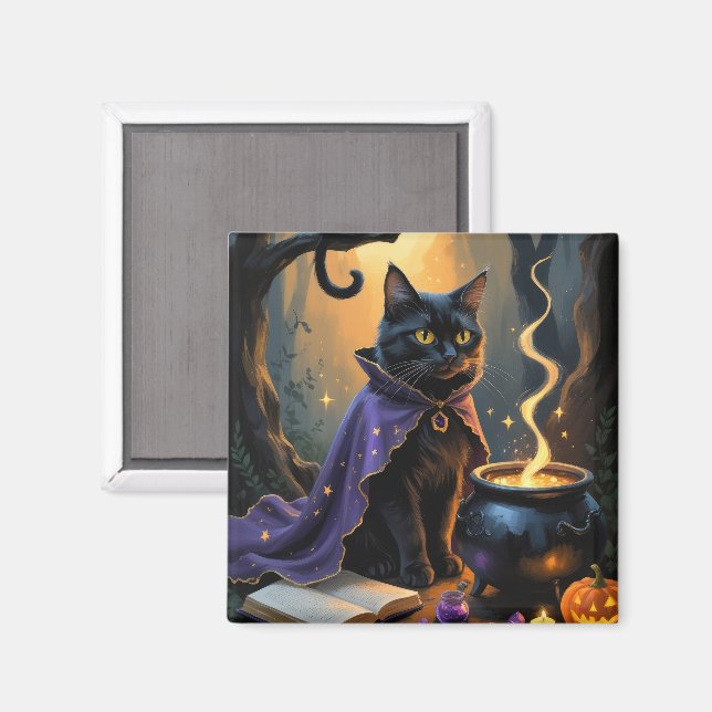 Black Cat Whimsical Halloween Malerei Magnet (Vorderseite/Rückseite)