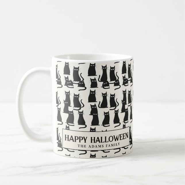 Black Cat white Halloween Coffee Tasse (Links)