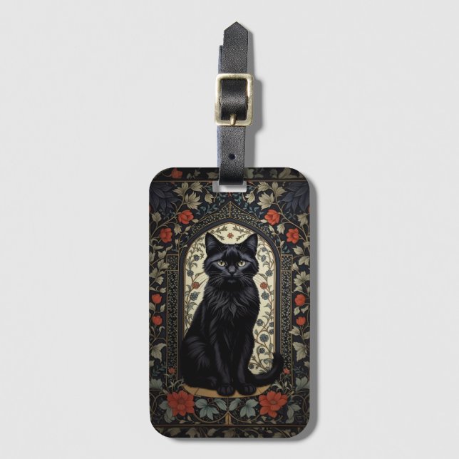 Black Cat William Morris Inspiriert Gepäckanhänger (Vorderseite Vertikal)