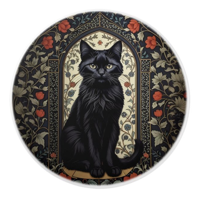 Black Cat William Morris Inspiriert Keramikknauf (Vorderseite)