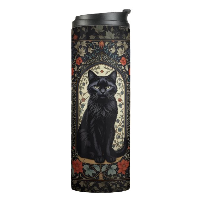 Black Cat William Morris Inspiriert Thermosbecher (Nach links gedreht)