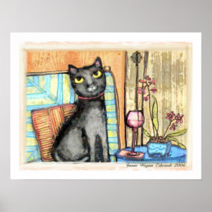 Black Cat, Wine & Blume Kunstdrucken Poster
