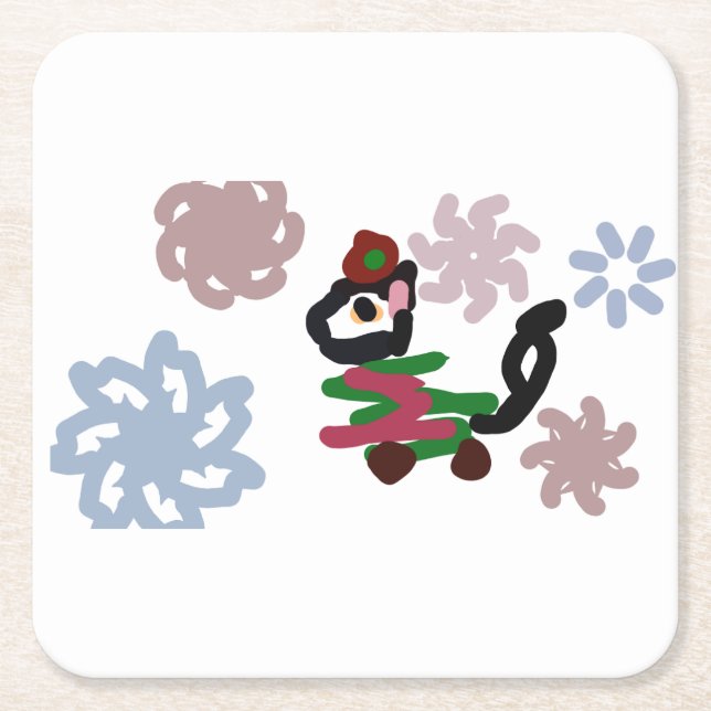 Black cat winter  rechteckiger pappuntersetzer (Vorderseite)