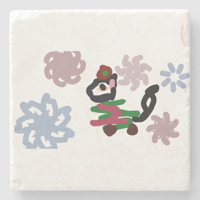 Black cat winter  steinuntersetzer (Vorderseite)