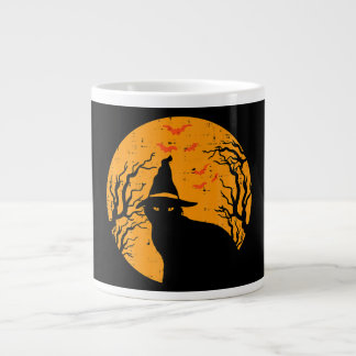 Black Cat WItch Full Moon Vintages Halloween Jumbo-Tasse