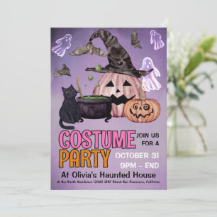 Black Cat Witch Ghost Halloween Costume Party Einladung