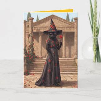 Black Cat Witch Halloween Card Feiertagskarte