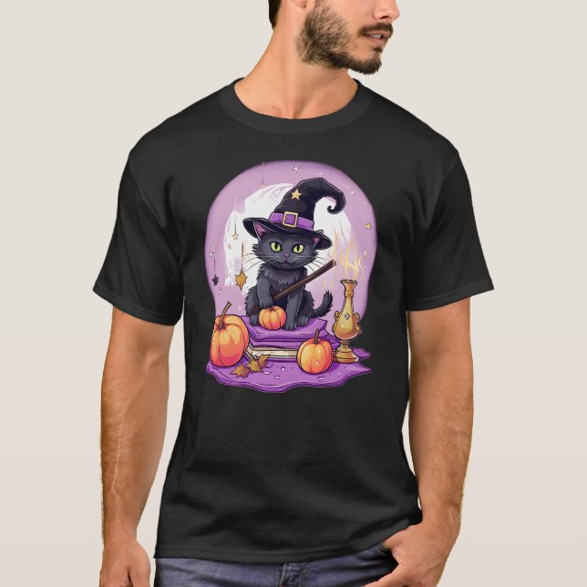 Black Cat Witch Halloween Toddler Girls Womens Moo T-Shirt (Vorderseite)