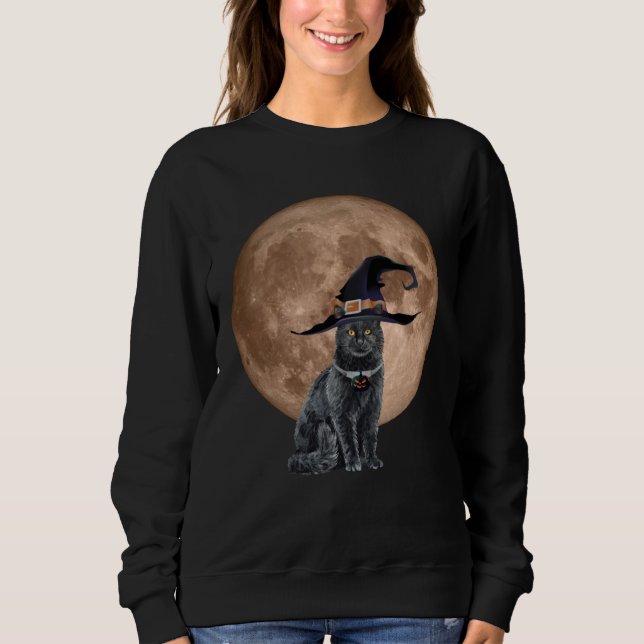 Black Cat Witch Hat Moon Halloween Scary and Fun C Sweatshirt (Vorderseite)