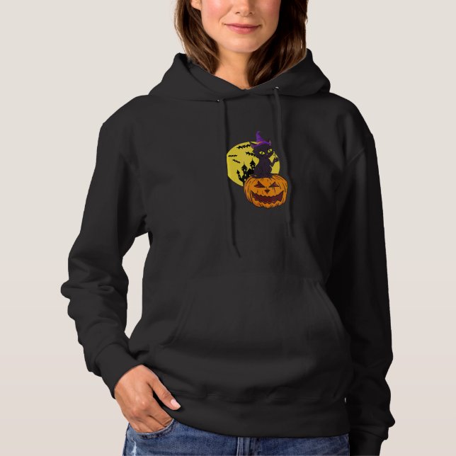 Black Cat Witch Hat Moon Pumpkin Halloween Costume Hoodie (Vorderseite)