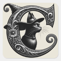 Black Cat Witch Hexerei Letter C Custom Initial