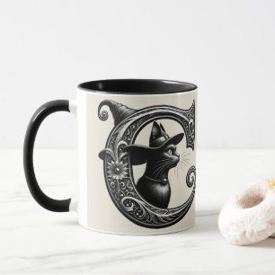 Black Cat Witch Hexerei Letter C Custom Initial Tasse
