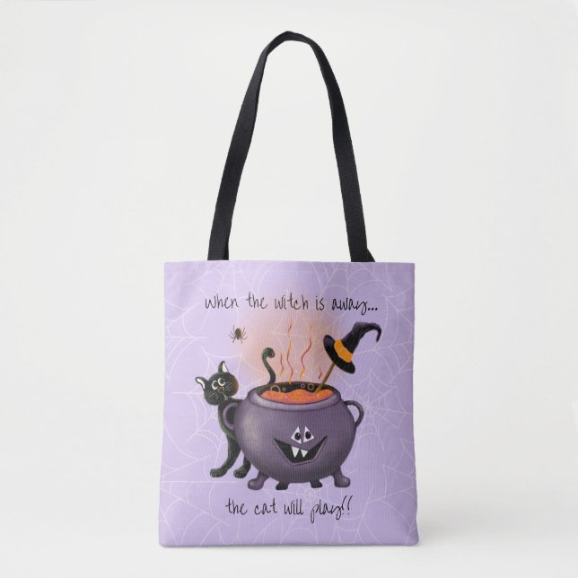 Black Cat & Witch's Cauldron Lila Halloween (Vorderseite)