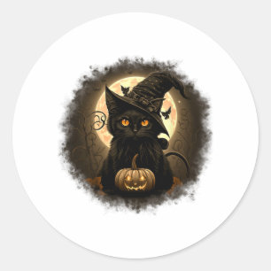 Black Cat Witchy Pumpkin Moon Spooky Halloween Wom Runder Aufkleber