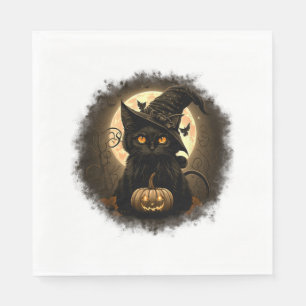 Black Cat Witchy Pumpkin Moon Spooky Halloween Wom Serviette