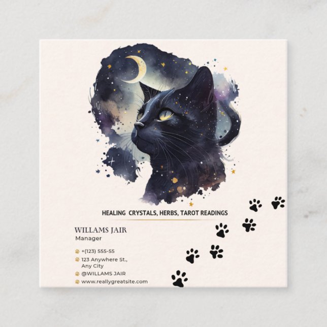 Black Cat Witchy Square Business Card Quadratische Visitenkarte (Vorderseite)
