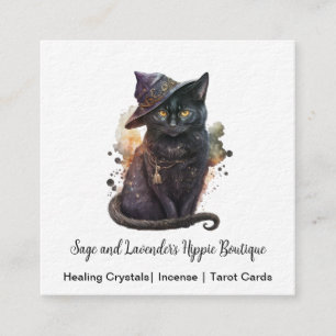 Black Cat Witchy Square Business Card Quadratische Visitenkarte
