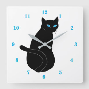 Black Cat With Blue Eyes Quadratische Wanduhr
