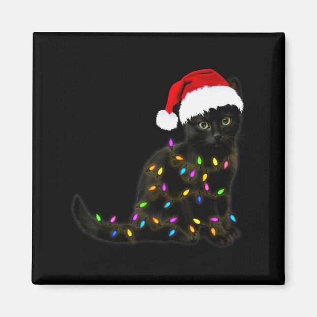Black Cat With Christmas Light Funny Cat Lover Chr Magnet (Vorne)