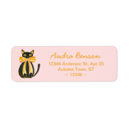 Black cat with coquette bow return address labels