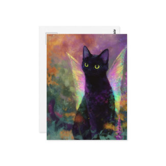 Black Cat With Fairy Wings Postkarte