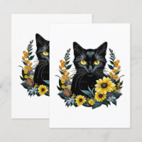 Black Cat With Flowers