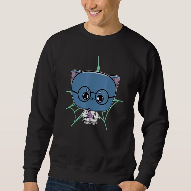 Black Cat With Glasses For Horror Scientist Fans Sweatshirt (Vorderseite)