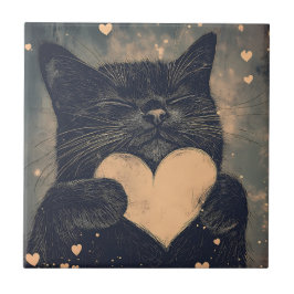Black Cat with Golden Heart - Cat's Cosy Liebe Fliese