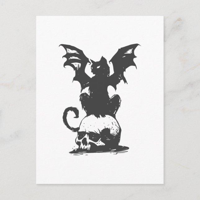 Black cat with monster wings - Choose back color Postkarte (Vorderseite)