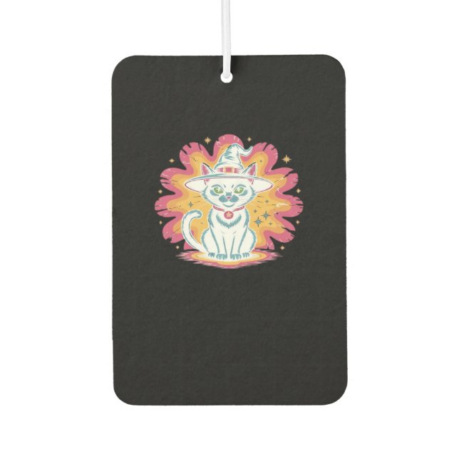 Black Cat with Psychedelic Flower Oversized T-Shir Autolufterfrischer (Vorderseite)