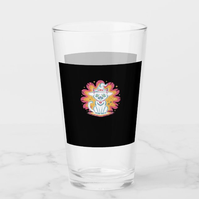 Black Cat with Psychedelic Flower Oversized T-Shir Glas (Vorderseite)