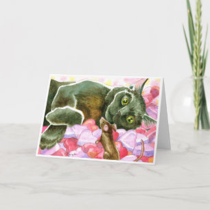 Black Cat with Valentine Hearts Feiertagskarte