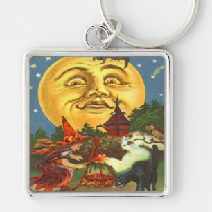 Black Cat Witz Bat Vollmond Schlüsselanhänger