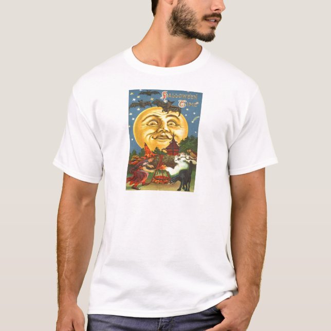 Black Cat Witz Bat Vollmond T-Shirt (Vorderseite)
