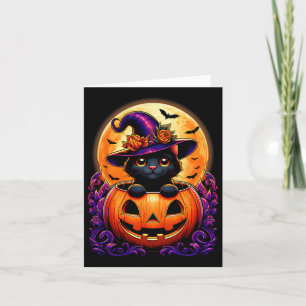 Black Cat Witz Hat Pumpkin Funny Halloween Men Wo Karte